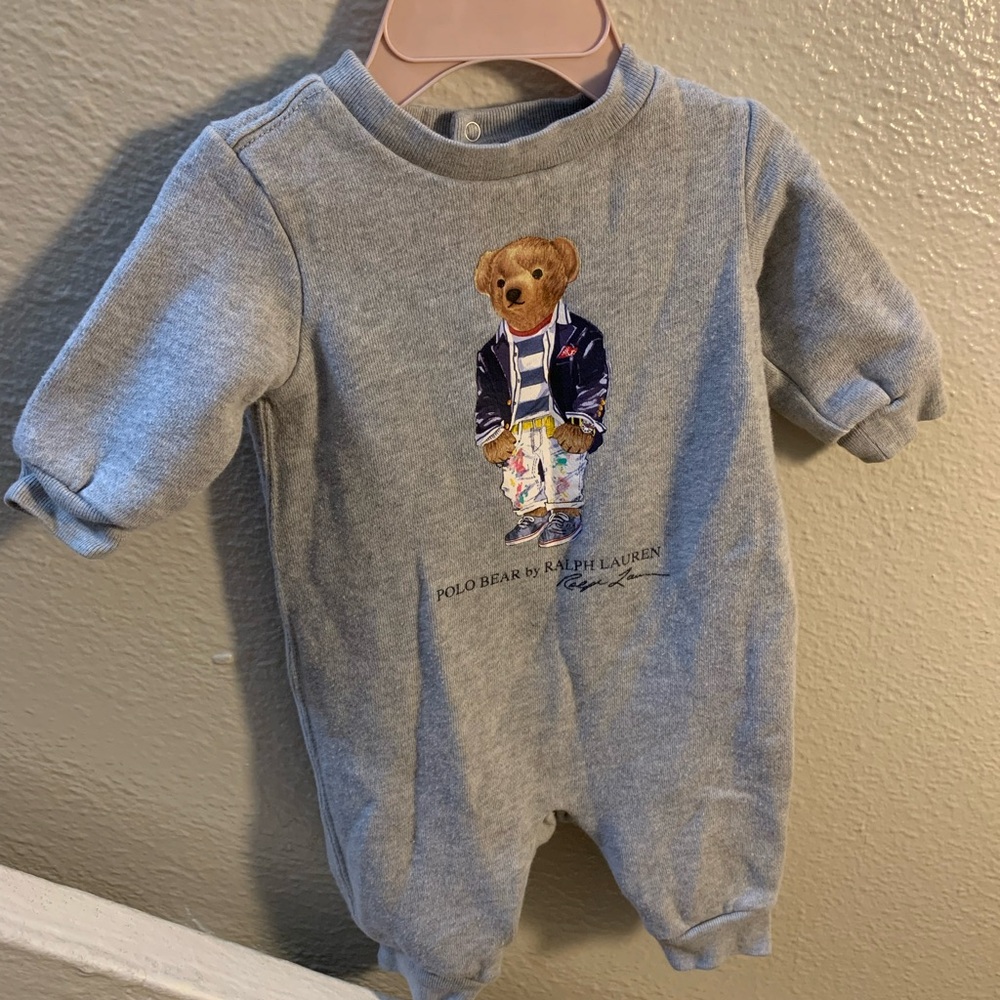 Ralph Lauren Gray Bear Print Kids Footie